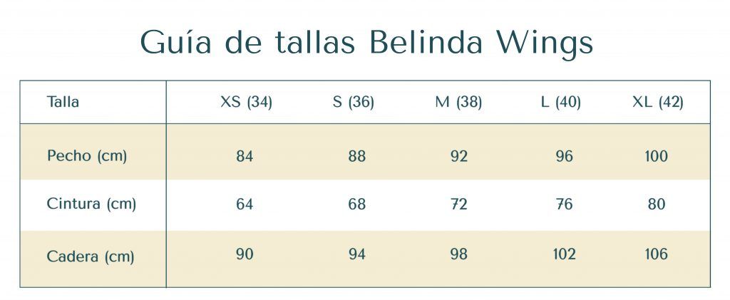 Belinda Wings, Guía de Tallas, guía de tallas Belinda Wings, tiene online moda, moda española